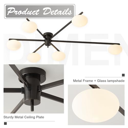 6 Light Semi Flush Mount Ceiling Sputnik Chandelier Black Matte