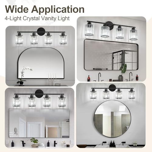 Modern Black Crystal Bathroom Light Fixtures