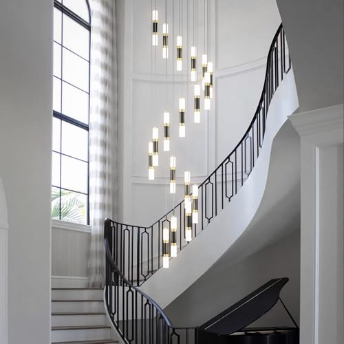 18 Light Modern Kitchen Island Black Gold Ceiling Pendant Light Dimmable LED 108W Staircase Large Chandelier Lobby Living Room Bedroom Foyer High Ceiling Chandelier