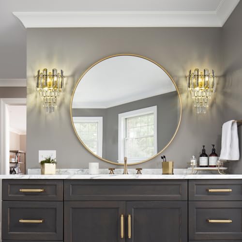 Modern Crystal Wall Sconces Gold Wall Sconce Set of Two Bathroom Vanity Light Fixtures Bedside Wall Light for Living Room Bedroom Hallway Foyer G9 Bulbs (2 Count)