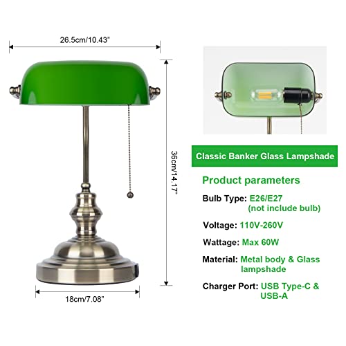 Green Bankers Lamp with Pull Switch