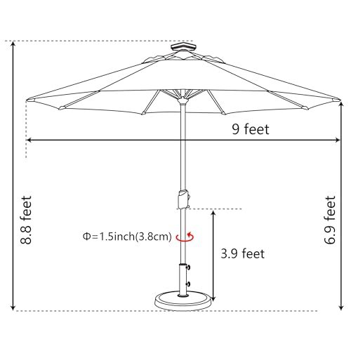 USA 10-Year-Non-Fading 9ft Market Patio Umbrella, Commercial Grade Table Sun Umbrella with 80 Solar LED Lights, Crank Open, Windproof & UPF 50+ UV Protection for Garden, Deck, Pool, Backyard, Teal