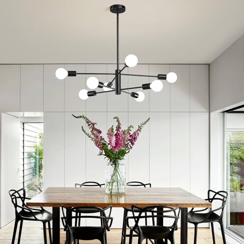 Modern Chandelier Sputnik Ceiling Light Fixture Black Chandelier for Bedroom Living Room 8