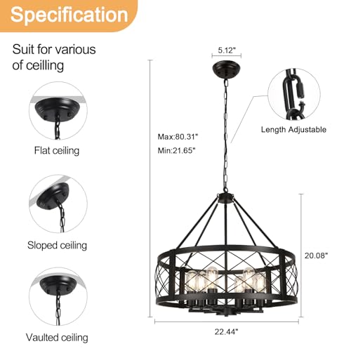6 Light 22.5'' Farmhouse Chandelier for Dining Room Light Fixture (6 Count)