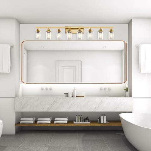 8 Light Gold Vanity Lights Over Mirror Bathroom Light Fixtures 52" (8 Count)