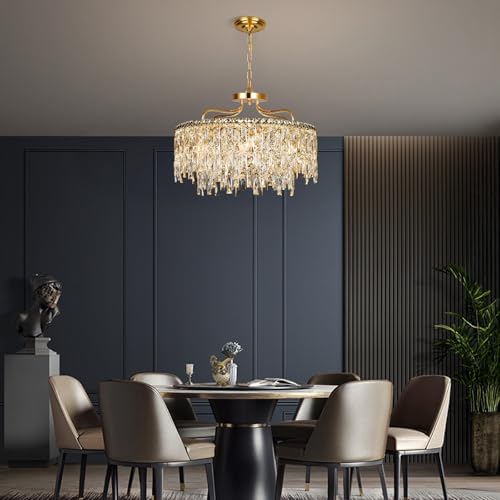 24" 8 Lights Gold Crystal Chandeliers for Dining Room Light Fixture (8 Count)