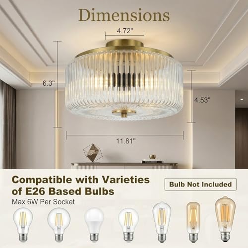 3 Light Gold Flush Mount Ceiling Light