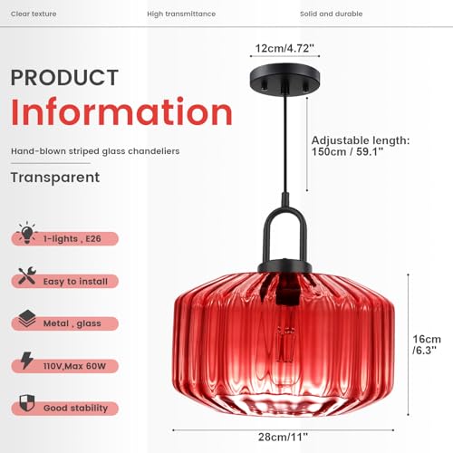 Mid Century Modern Pendant Lights Red Glass Hanging Ceiling Light