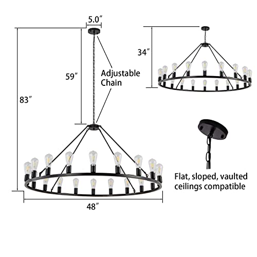 48” 20 Light Extra Large Wagon Wheel Chandelier