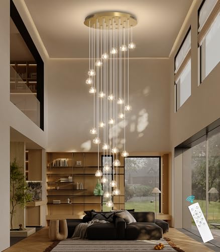 13ft Modern LED Chandeliers for Entryway Living Room Long Light High Ceiling Dining Room Light Dimmable Pendant Lighting Fixtures Chandelier for Foyer Staircase Antique Gold