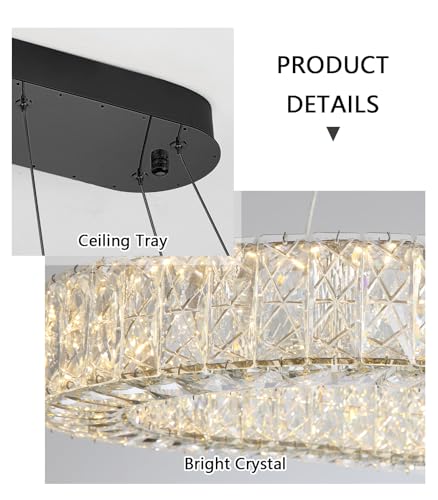 Modern Oval Crystal Chandelier Glam Dimmable Crystal Ceiling Chandeliers for Dining Room Kitchen Island Black