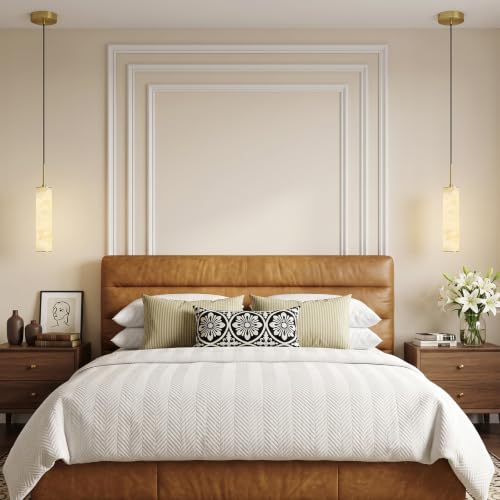 Gold Natural Alabaster Long Tube Kitchen Island Pendant Lights (2 Count)