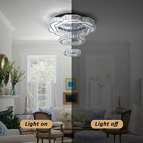 22.5" Crystal Chandeliers Living Room Modern Chandelier Crystal Ceiling Light LED 2 Rings Pendant Light Flush Mount Chandelier for Bedroom Dining Room Entryway