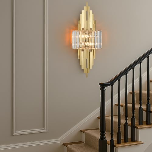 Modern Brushed Gold Crystal Wall Sconce