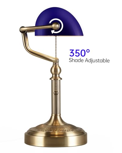 Blue Glass Bankers Desk Lamp