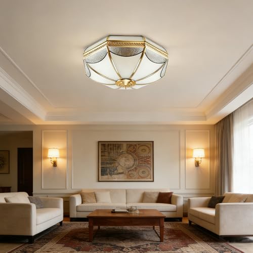 18 Inch Vintage Brass Flush Mount Ceiling Light