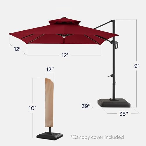 12x12ft LED Cantilever Patio Umbrella w