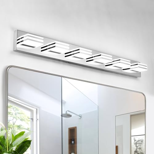 Modern Bathroom Light Fixtures 6 Light LED Vanity Lighting Bar 41 Inch Wall Lights above Mirror 36W Mirror Light Fixtures Chrome Bath Lamps 6000K Restroom Sink Light Long Vanity Sconces Lights (6 Count)