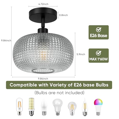 Modern Semi Flush Mount Ceiling Light with Smoky Gray Glass Shade