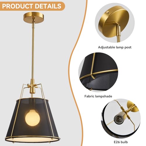 Modern Pendant Light Fixtures with 13" Black Linen Fabric Shade