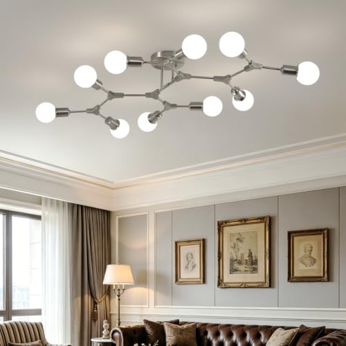 Modern Mid Century Nickel Sputnik Ceiling Light Fixture Chandelier