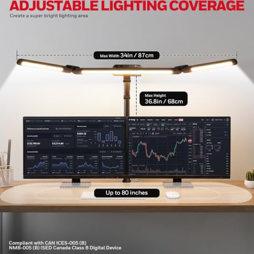 Wide Desk Lamp with Clamp for Dual Monitors