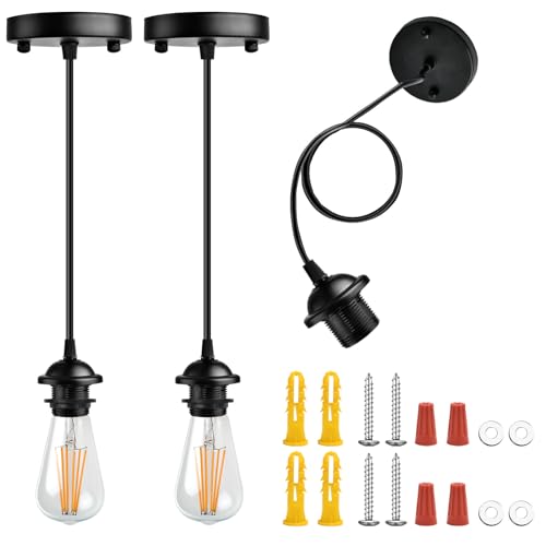 2 Pack Black Vintage Pendant Light Kit (2 Count)