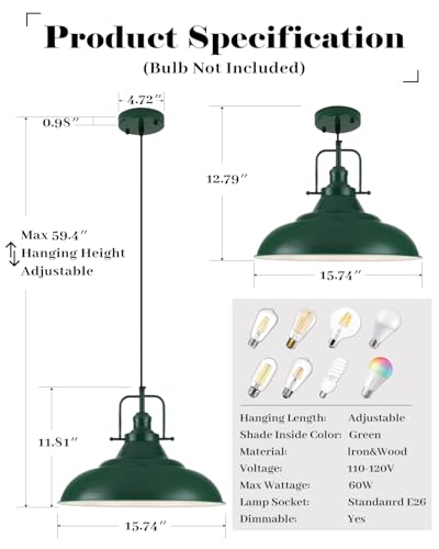 Green Pendant Light 2 Pack (2 Count)