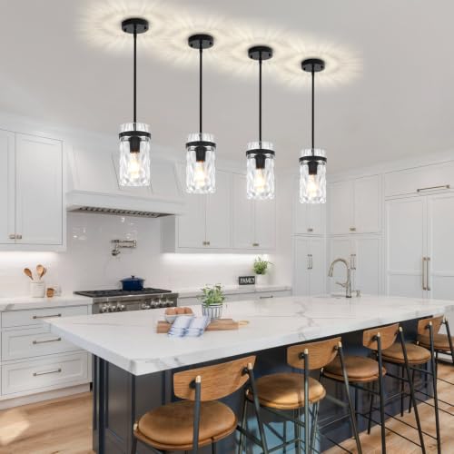2 Pack Black Pendant Lights Kitchen Island Modern Hammered Glass (2 Count)