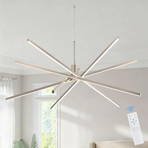 Big Sputnik Chandelier 48” Nickel High Ceiling Chandeliers Big Modern Remote Control Chandelier for Large Living Room Dining Room Foyer