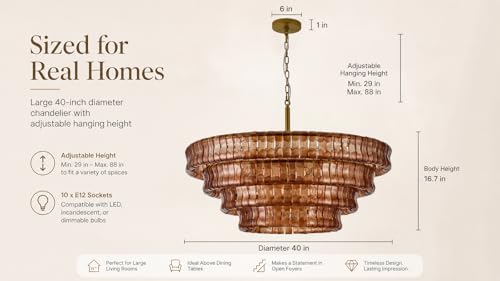 40 Inch Modern Round Amber Crystal Glass Chandelier