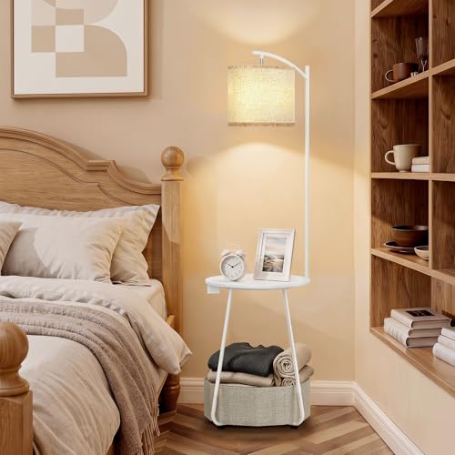Floor Lamp with Table (White-With Charging Station)