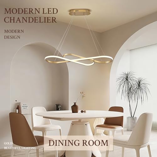 Modern LED Chandelier Gold Dimmable LED Pendant Light for Dining Room Light Fixture Over Table Modern Kitchen Island Lighting High Ceiling with Remote for Living Room