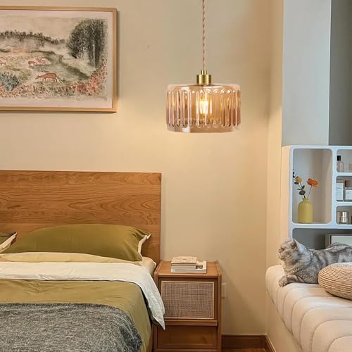 Plug in Pendant Light Hanging Lights with in Cord Mid Century Modern Gold Hanging Lamp Flower Glass Amber Vintage Dimmable Chandelier Ceiling Fixture for Living Room