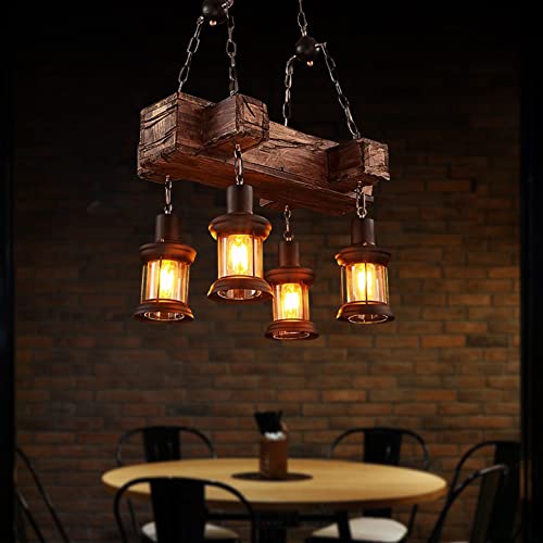 Rustic Industrial Retro Chandelier with 4 E26 Light and Adjustable Hanging Chain