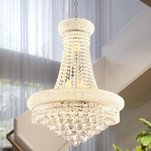 MORECHANGE French Empire Crystal Chandelier Luxury Chrome Empire Chandelier