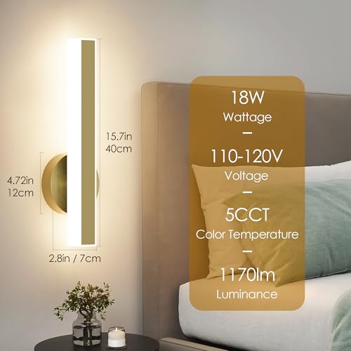 Gold Wall Sconce Hardwired Modern LED 18W Wall Sconce Set of Two