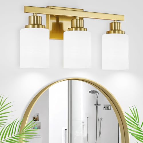 3 Light Bathroom Light Fixtures Vanity Light Brushed Gold 17in