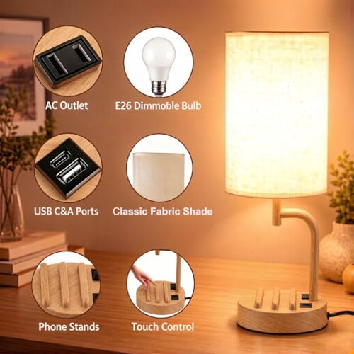 Touch Control USB Table Lamp with USB C