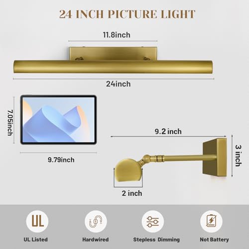 24" Brass Picture Light Hardwired
