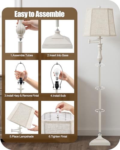62" Floor Lamps for Living Room with 350°Adjustable Swing Arm (Cream)