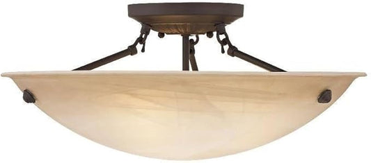 Livex Lighting 5626-07 Home Basics 3 Light Bronze Semi Flush Mount with Honey Alabaster Glass - Aura Lighting