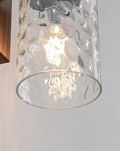 Hammered Glass Battery Operated Wall Sconces Set of Two Black & Walnut