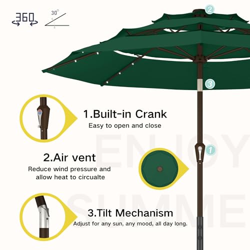9ft 3 Tier Patio Umbrella with Solar Lights