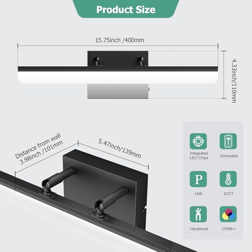 15.7" Black LED Bathroom Vanity Light 5CCT