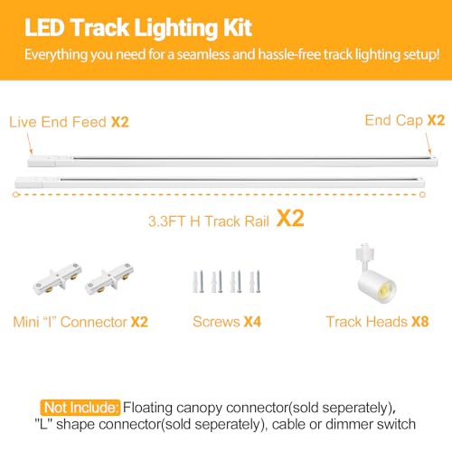 8 Light LED Track Lighting Kit with 6.6FT H Type Track Rail