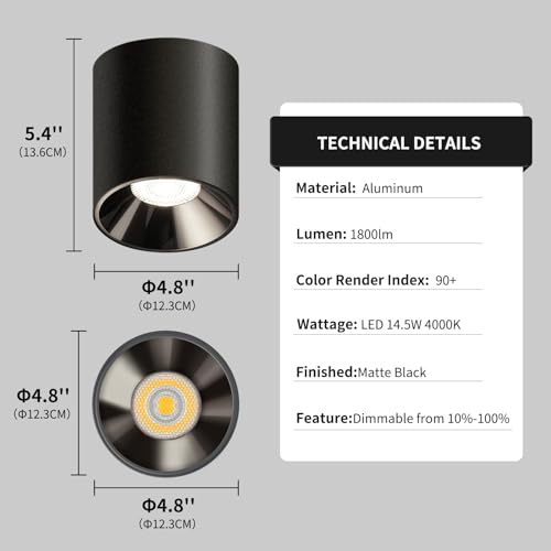 Modern LED Ceiling Light Fixture Flush Mount COB 20W 4000K Cylinder Ceiling Lights
