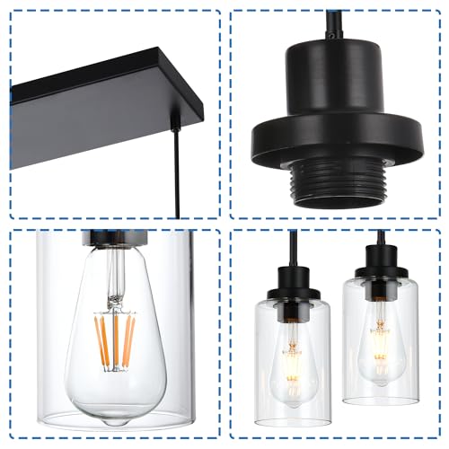 5 Light Black Pendant Lights for Kitchen Island with Clear Glass