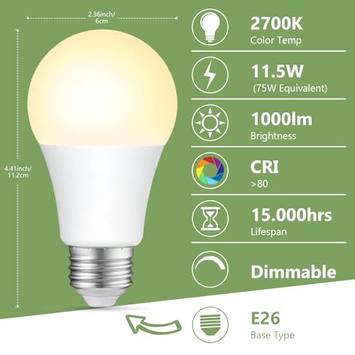 A19 LED Light Bulbs Dimmable (4 Count)
