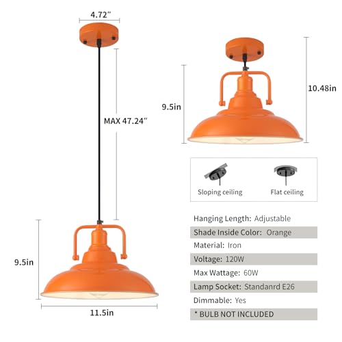 Orange Pendant Light 12.5 inches 3 Packs (3 Count)